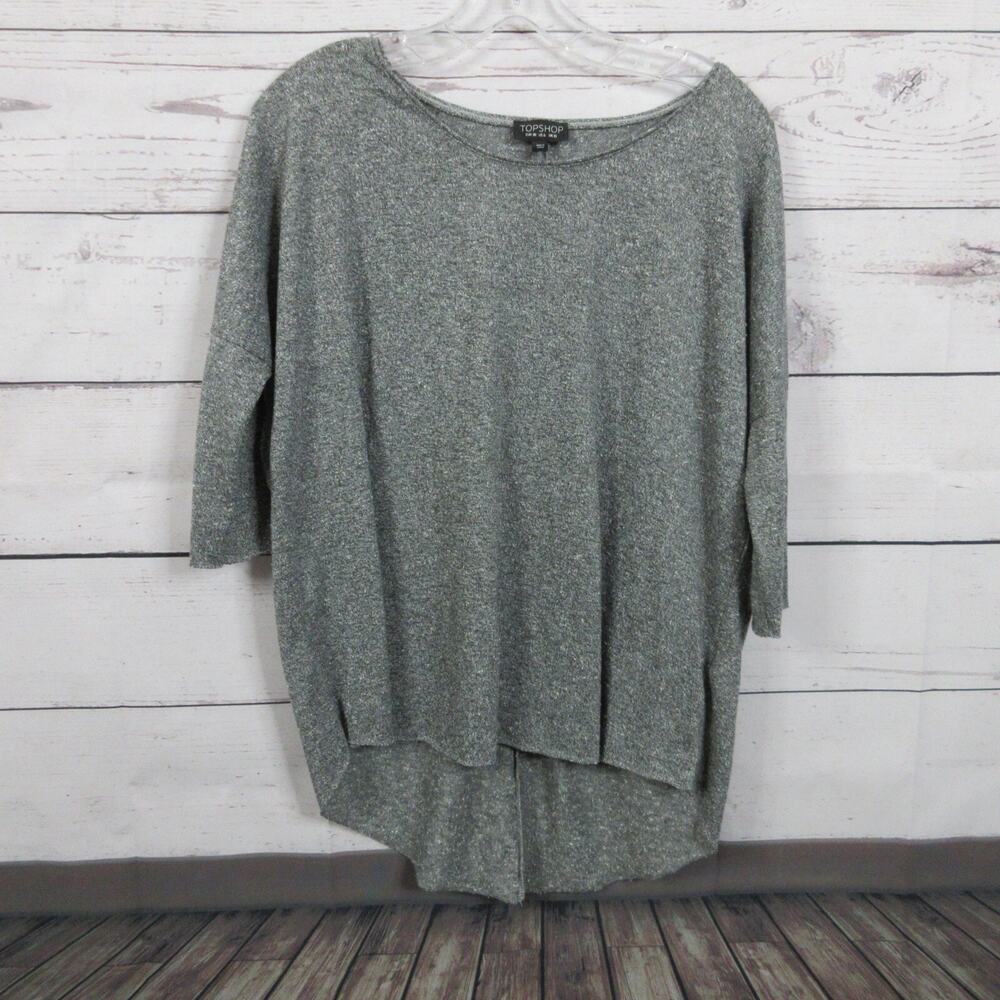 Topshop Shirt Top Tunic Womens‎ 6 Gray Minimalist Casual Oversized Knit